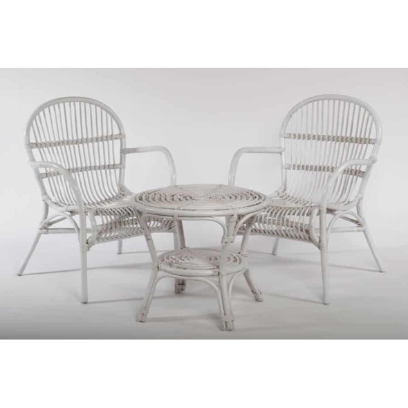 סט 2 כיסאות ושולחן עגול ראטן לבן