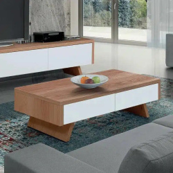 REGEV | שולחן סלון מעוצב עם מגירות ורגלי עץ 60/140 ס״מ