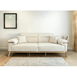 LIMA | ספה מפנקת לסלון עם הטבעת עץ ייחודית שמנת / 230 ס”מ – תלת מושבית