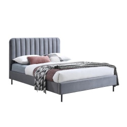 Nina | מיטה זוגית בעיצוב מעוגל עם תפירות פסים 140/190 ס״מ / אפור כהה
