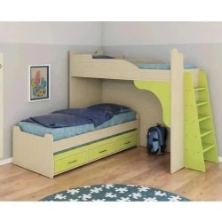 גיא | מיטת קומותיים בצורת ר’ עם מיטת חבר ו-3 מגירות