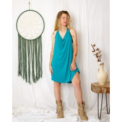 שמלת חוף טורקיז, כותנה, נתפסת עם כפתור לבגד ים/חזיה