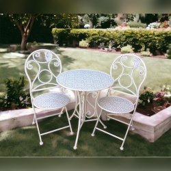 סט שולחן ו2 כסאות מתכת עגול למרפסת לגינה לבית שמנת
