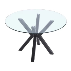 CALM | שולחן זכוכית עגול לפינת אוכל עם רגל שחורה שקוף / קוטר 120 ס״מ