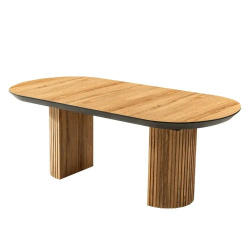 TEMPO | שולחן אוכל מעוצב עם רגלי חריטה ומשטח אובלי שיש מוקה