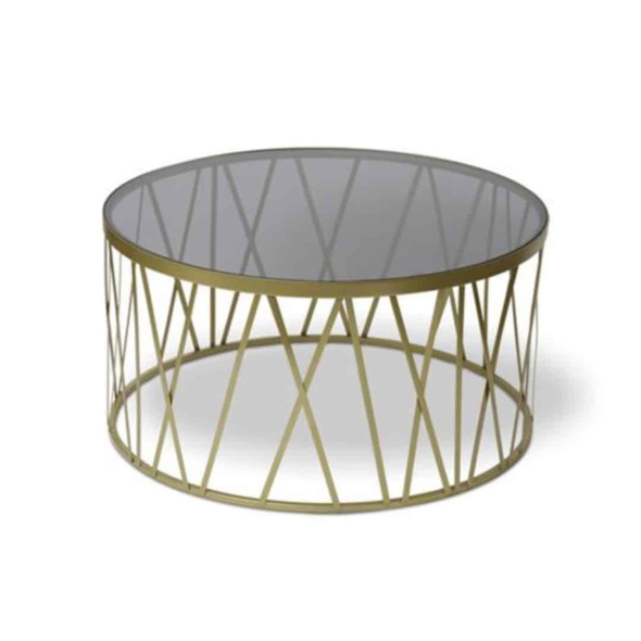שולחן פירזול עגול בגוון זהב עם זכוכית שחורה – online only