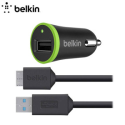 מטען רכב מיקרו usb לסמארטפונים מבית חברת belkin 2.1 אמפר