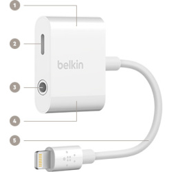 מתאם אוזניה + טעינה בלקין belkin 3.5 mm audio + charge rockstar