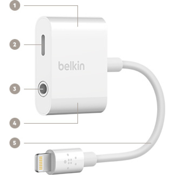 מתאם אוזניה + טעינה בלקין belkin 3.5 mm audio + charge rockstar